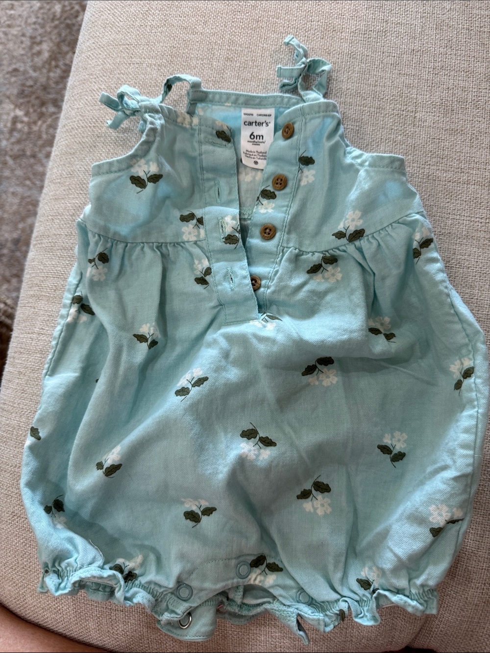Carter's Light Aqua Floral Bubble Romper with Button Front
